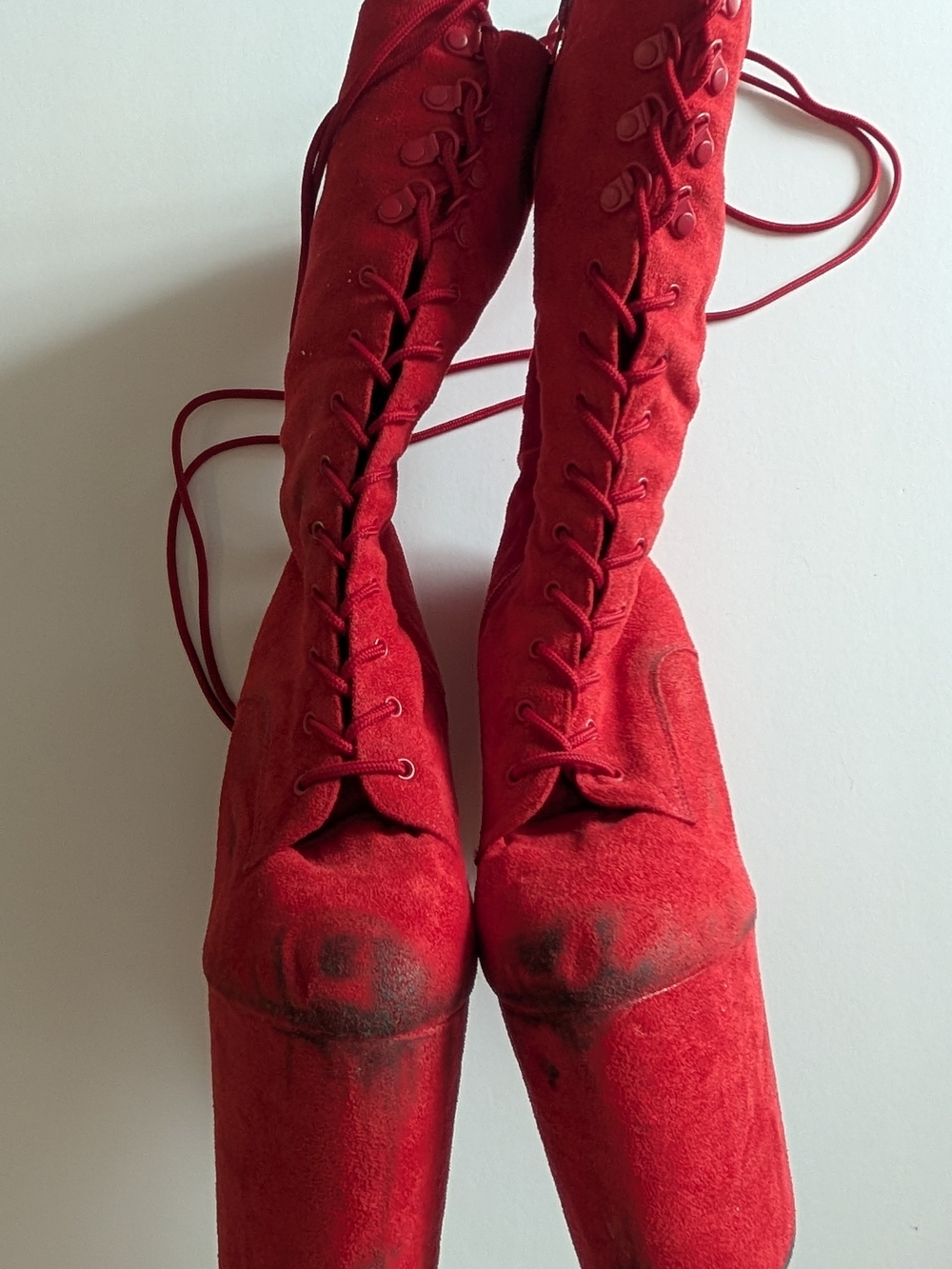 Red Suede Lace-Up Platform Boots - Pleaser